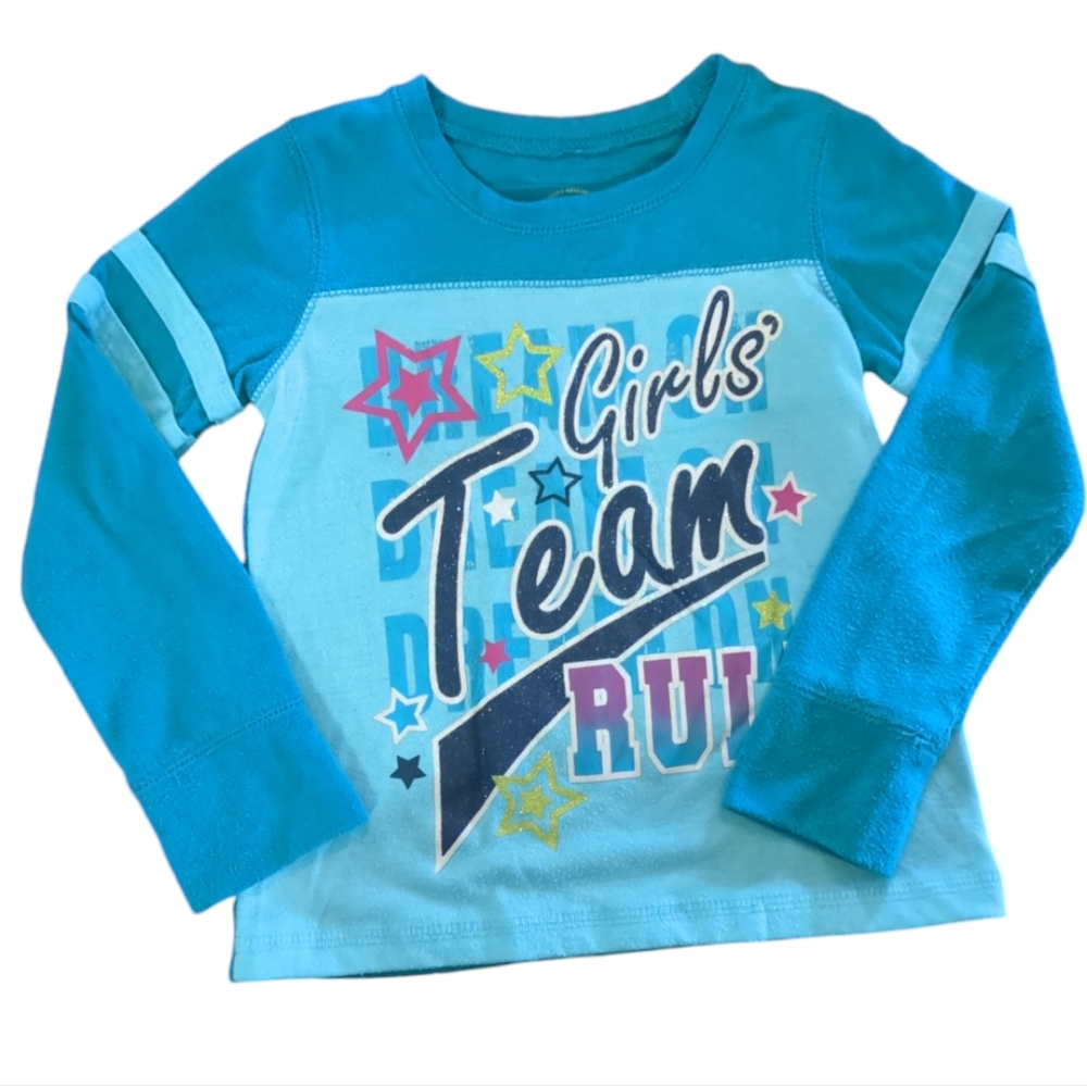 🍁2/$7🍁FADED GLORY Blue Girls Team Rules Long Sleeve Pajama Top